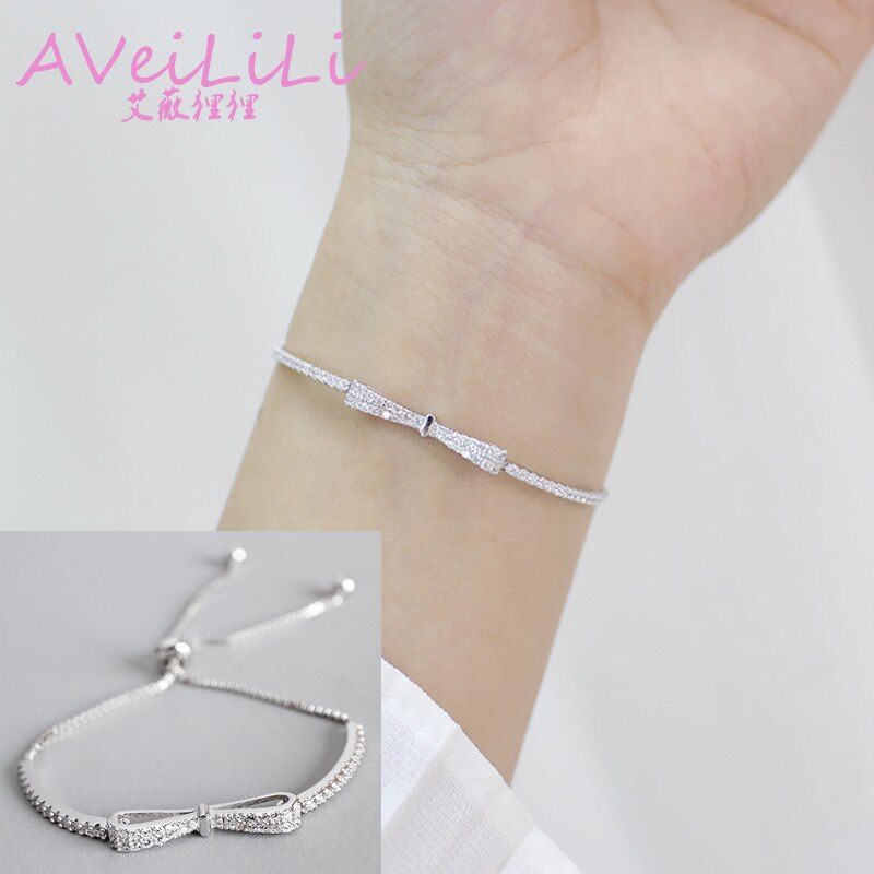 Frau 925 sterling silber Armbänder schmuck Micro-intarsien zirkon kristall bogen verstellbaren kette Wrap Armbänder überzug weiß gold