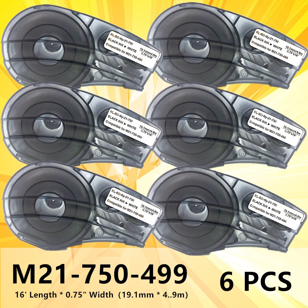 9pk for  m21-750-499 19.1mm bredde etikettape sort på hvid kompatibel til brady bmp 21 plus id pal og labpal etiketprintere
