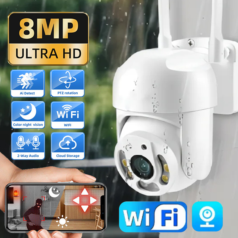 8MP WIFI-bewakingscamera IP-camera's Draadloos buiten Auto Tracking Kleur Nachtzicht 8X digitale zoom CCTV-beveiligingsmonitor