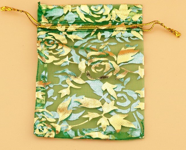 100 stuks/partijen sieradenverpakkingen, organza garen zakjes, net zakjes, gouden stempel snoepkleurige trekkoord bedankjes zakjes: Groente