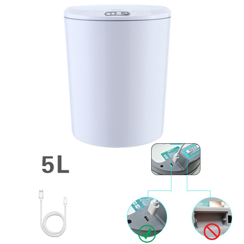3/5L Smart Trash Cans Intelligent Desktop Waste Bin Automatic Touchless Trash Bin Infrared Motion Sensor Garbage Bucket Dustbin: white 5L B