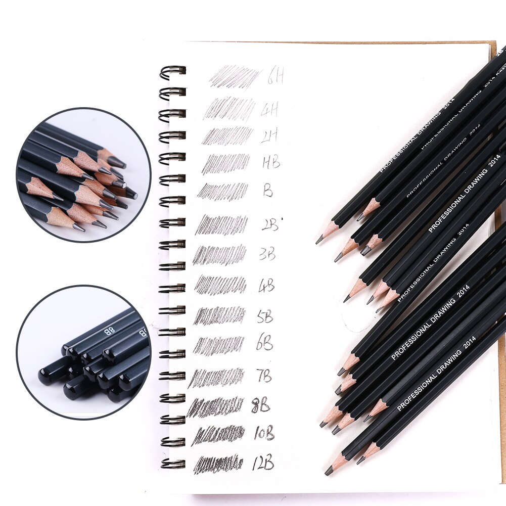 14Pcs Sketch Art Drawing Graphite Pencil 6H-12B Sketching Artist