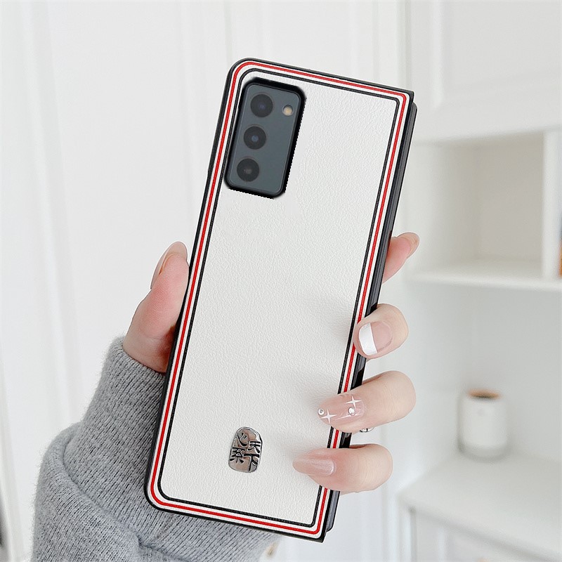 Joint name Lychee case for Samsung Galaxy Z fold 2 W21 Cover Anti-knock luxury Leather + PC Cases for fold2: White B
