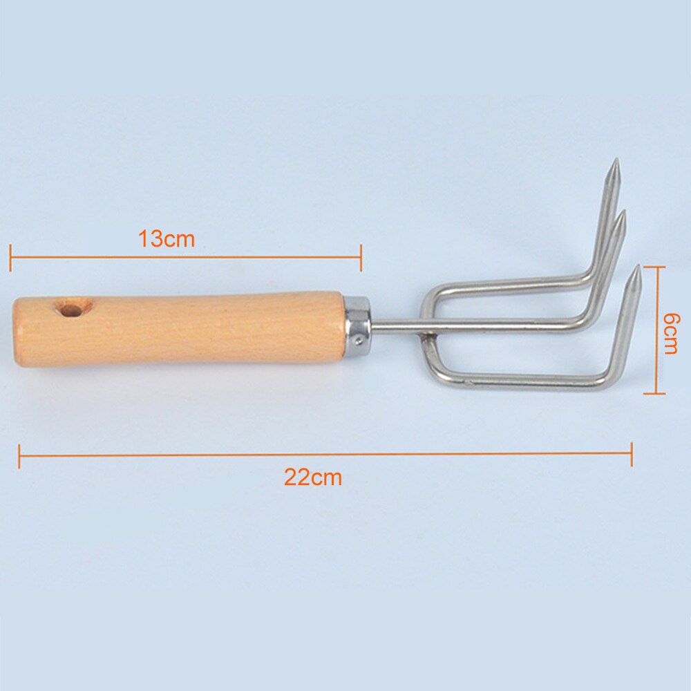 1pcs Garden Mini Rake Stainless Steel Rake With Wooden Handle Strong Short Firm Grip Claw Rake Garden Tool