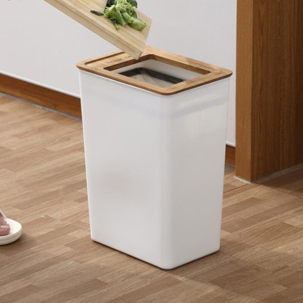 Minimalist Trash Bins Practical Waste Container Kitchen Bathroom Trash Basket with Wooden Lid Size