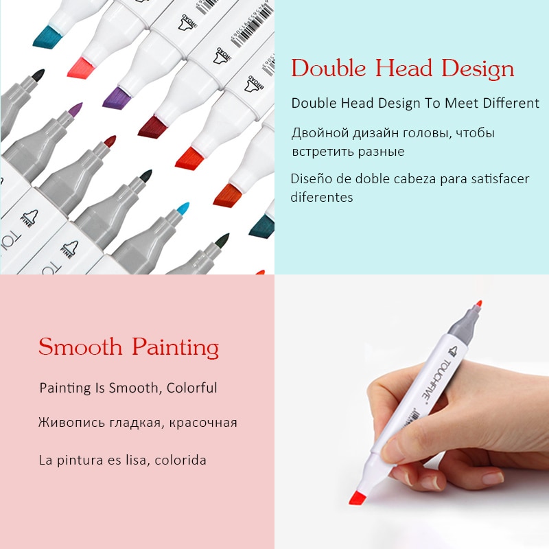 TouchFIVE 60/80/168 Farben Marker Set Manga Zeichnung Marker Pen Alkohol Basierend Skizze Filz-Spitze Fettige Twin Pinsel Stift Kunst liefert
