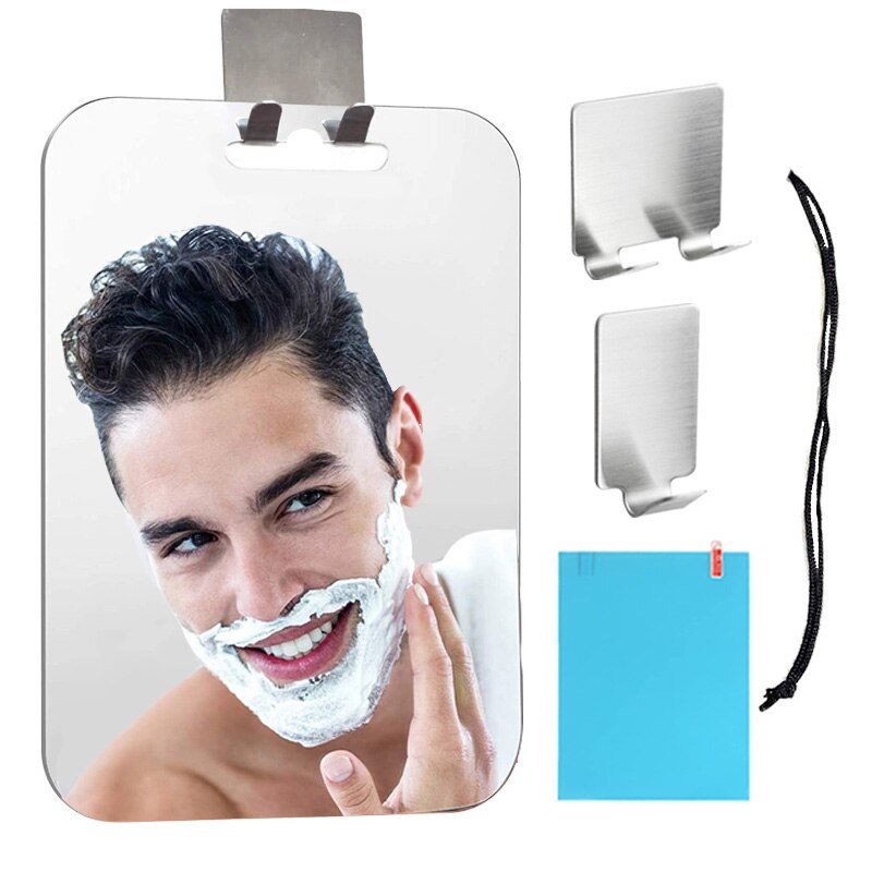 Acrylic Anti-Fog Shower Mirror Shower Makeup Shave Mirror Frameless With Adhesive Hooks Nylon Rope Shower Wall Hanging Mirror