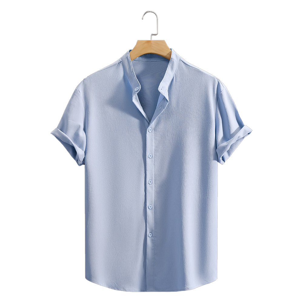 Heren casual strand shirts met korte mouwen effen kleur los casual ademend shirt lichtgewicht streetwear mannelijke tops: XL / Sky Blue