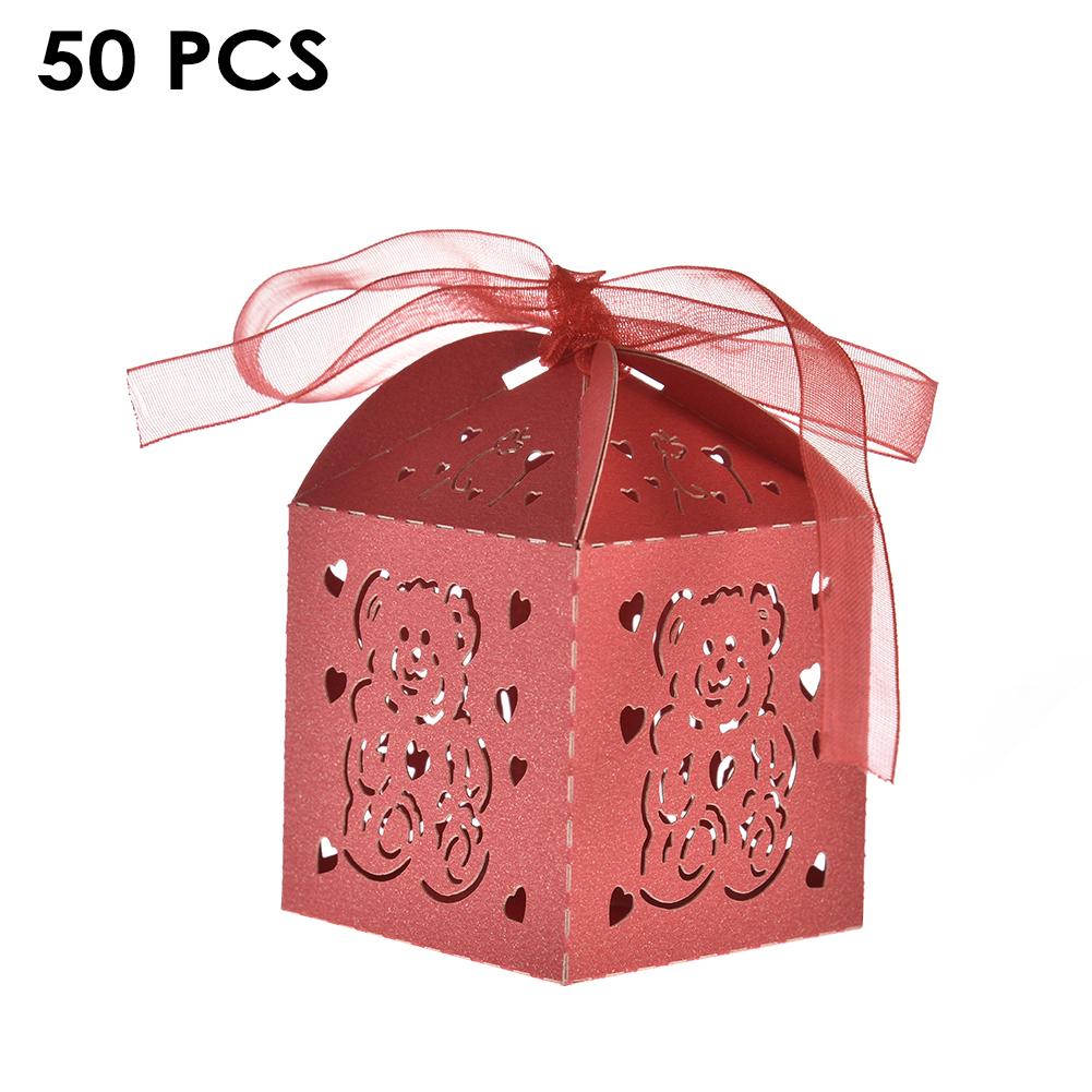 50PCS Valentine's Day Love Bear Candy Box Wedding Candy Chocolate Box: Red