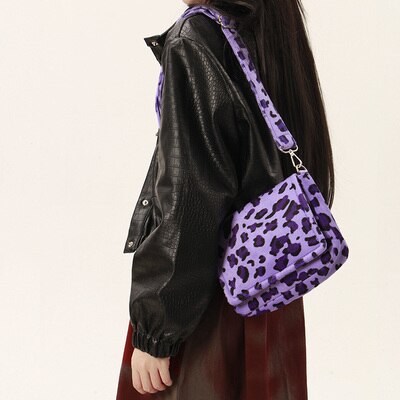 INS Thailand Non-Mainstream Autumn and Winter Cute Color Plush Leopard Pink Color Bags: Purple Leopard