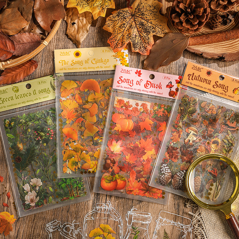 Journamm 8 unidades/pacote plantas flores folha pet adesivos decoração scrapbooking colagem lixo diário planejador decoração adesivo papelaria
