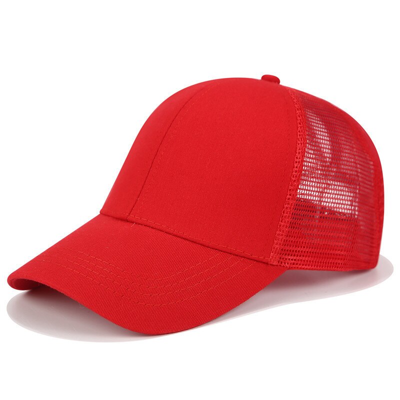 Glitter Ponytail Baseball Cap Women Hat Mesh Trucker Caps Messy Bun Summer Hat Female Adjustable Hip Hop Hats: Plain Red