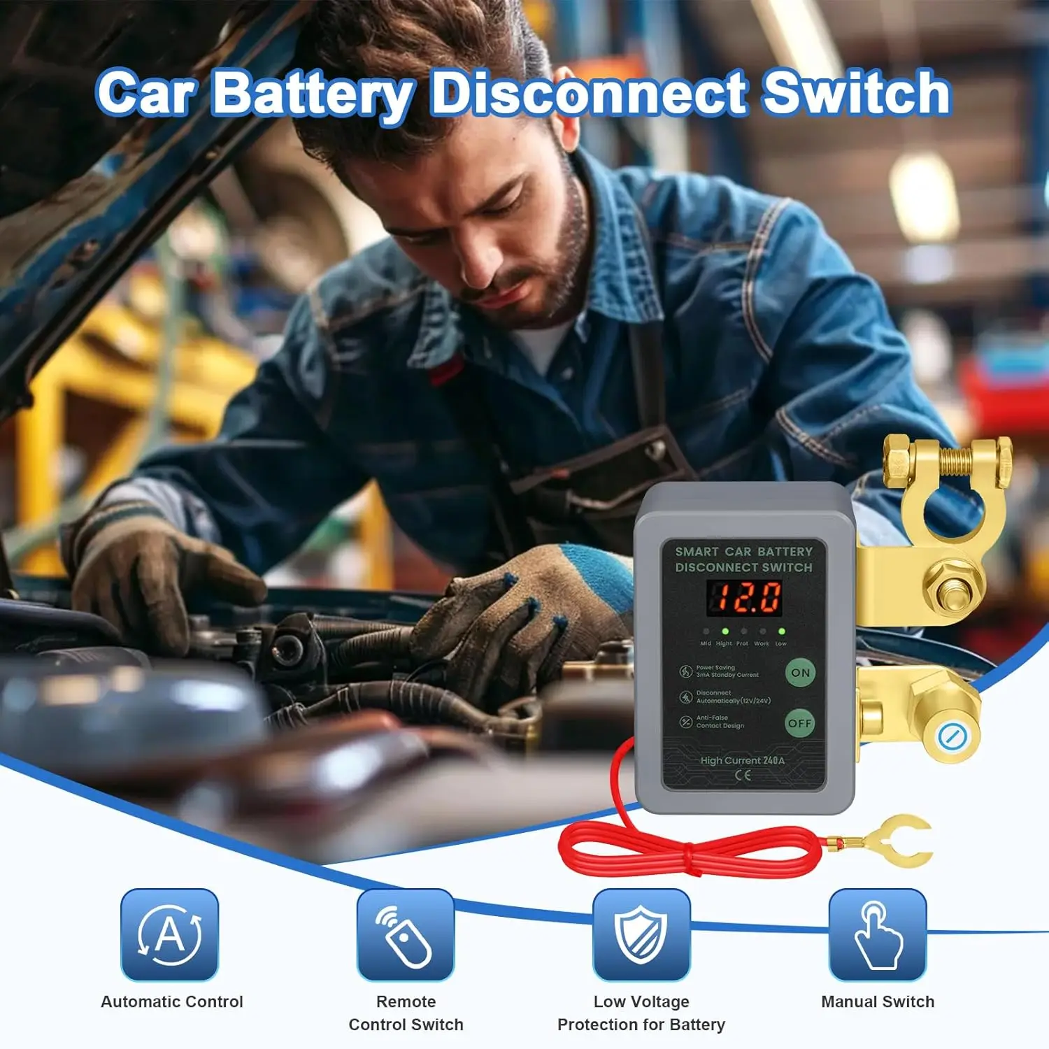 Kill Switch 12V externe batterij-scheidingsschakelaar met led-spanningsweergave Automatische uitgeschakelingsschakelaar voor auto SUV