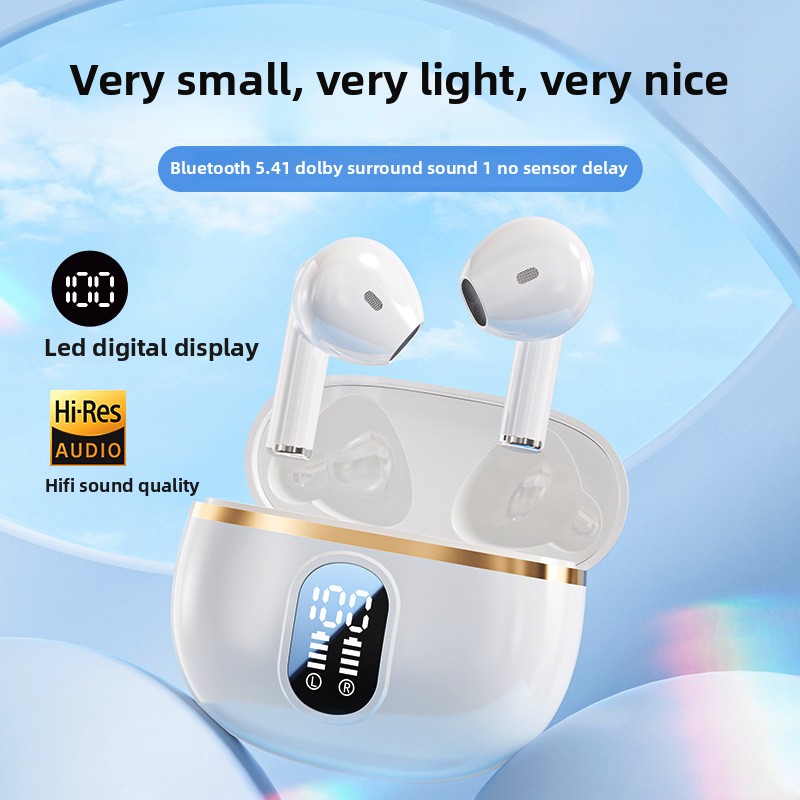 Bluetooth-hörlurar intelligent trådlös brusreducering, hög in-ear-display, lång batteritid, universell användning: Vit