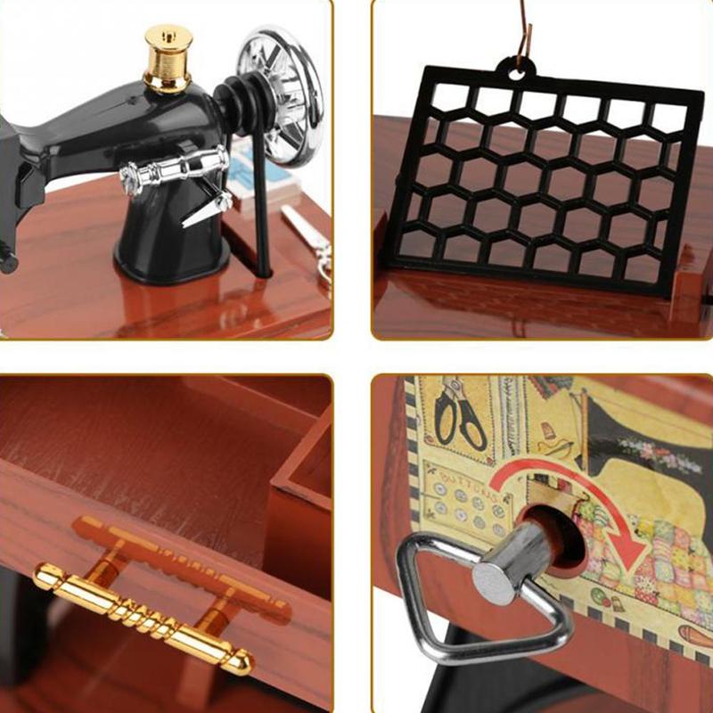 Mini Nostalgic Music Box To Alice Random Music Xmas to Wife Retro Simulation Sewing Machine Music Box Hand Crank
