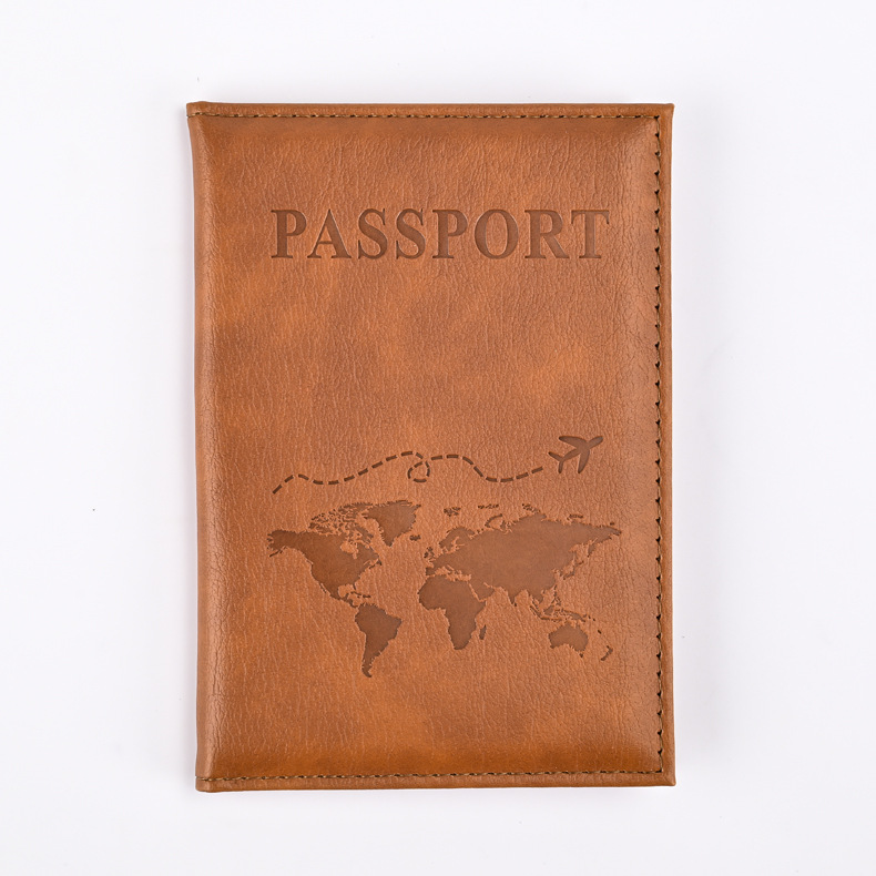 Porta pasaporte de PU colorido, fundas para pasaporte, funda protectora para pasaporte de viaje, tarjetero de identificación, accesorios de viaje: Castaño