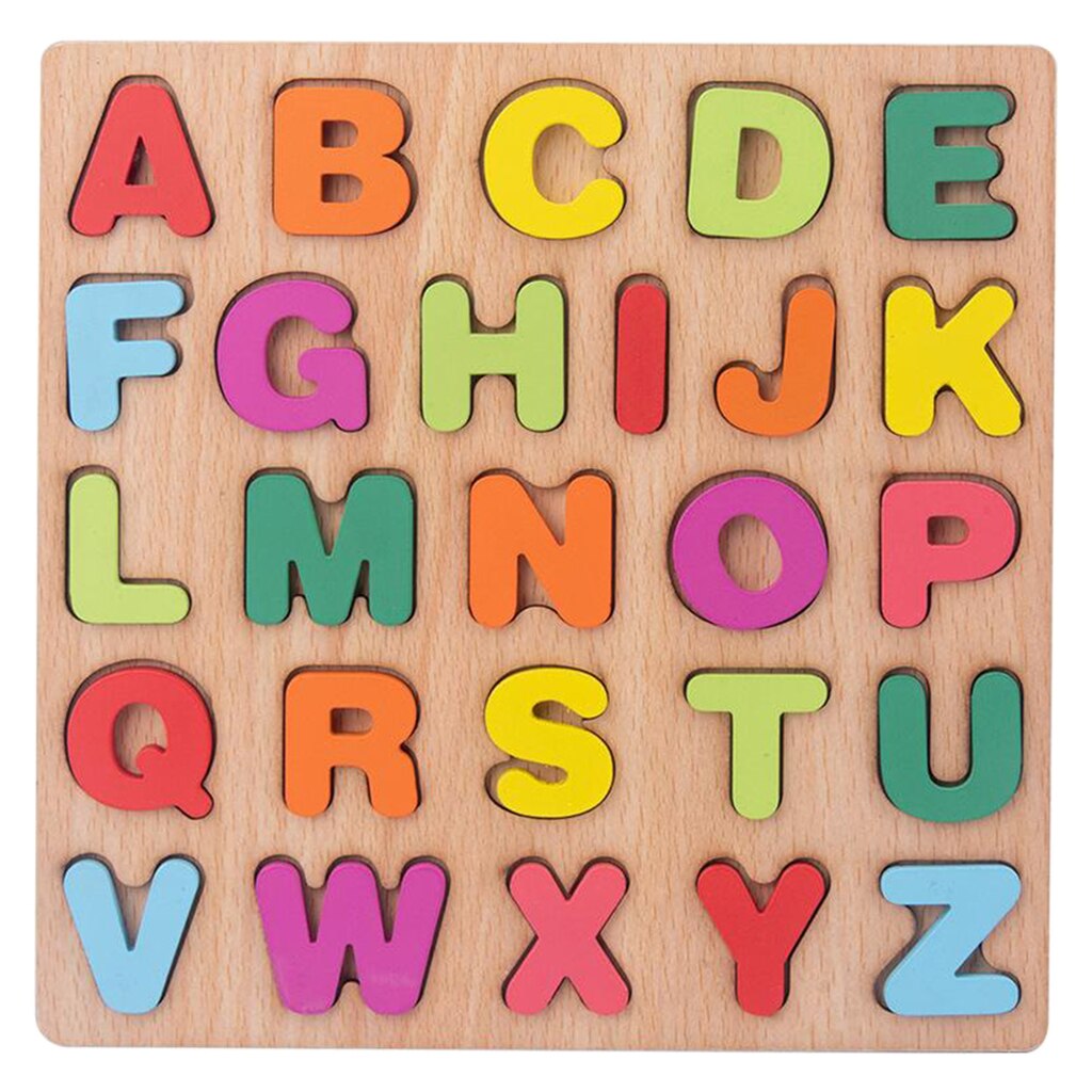 Wooden Board Colorful ABC Alphabet Number 3D Puzzle Kids Early Educational Toy Matching Letter Family Game Toys