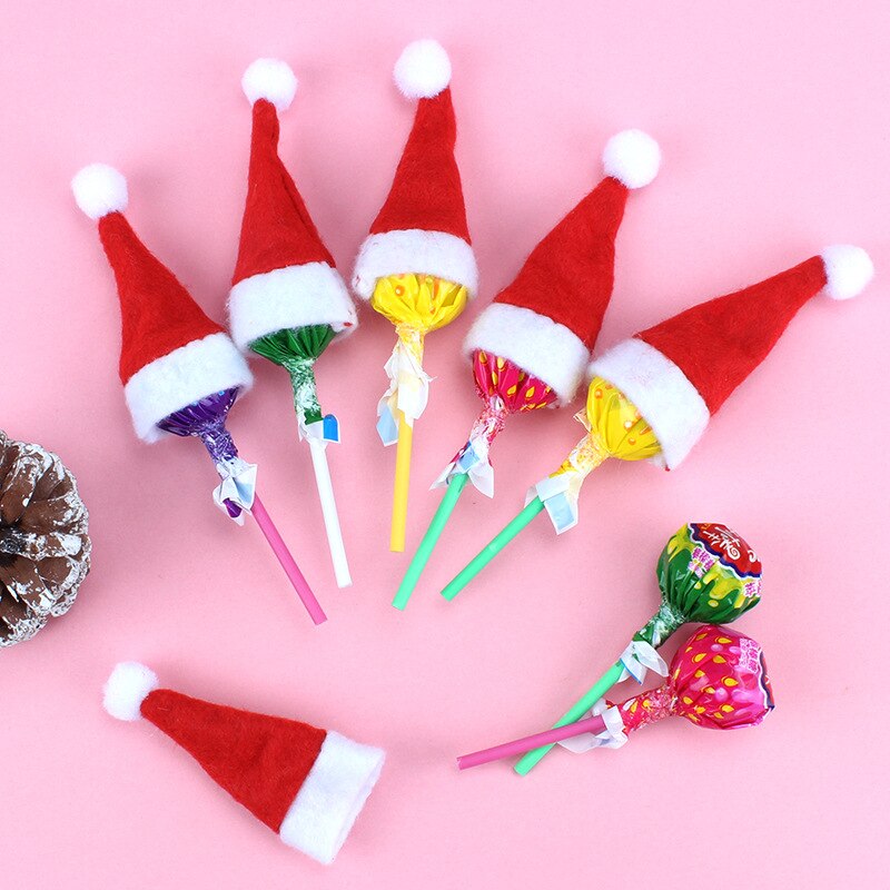 6 Stks/set Mini Kerst Hoed Santa Claus Hoed Lollipop Top Topper Cover Hoed Voor Xmas Nieuwjaar Festival Partij Decoratie