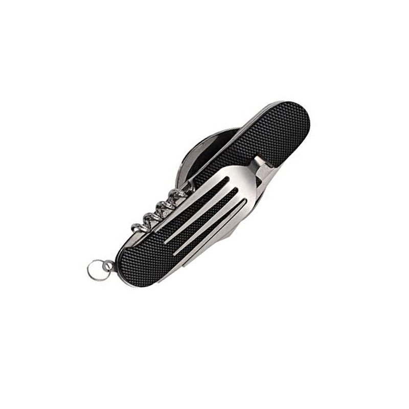 Multifunctional Foldable Pocket Stainless Steel Outdoor Camping Picnic Cutlery Knife Fork Spoon Tableware Parts: Black 1pc