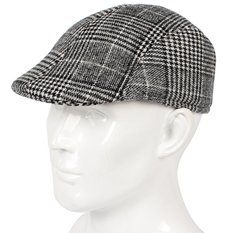 Classic Men's Cotton Plaid Flat Cap Working Driving Irish Ivy Cap Grey Khaki Head 58CM