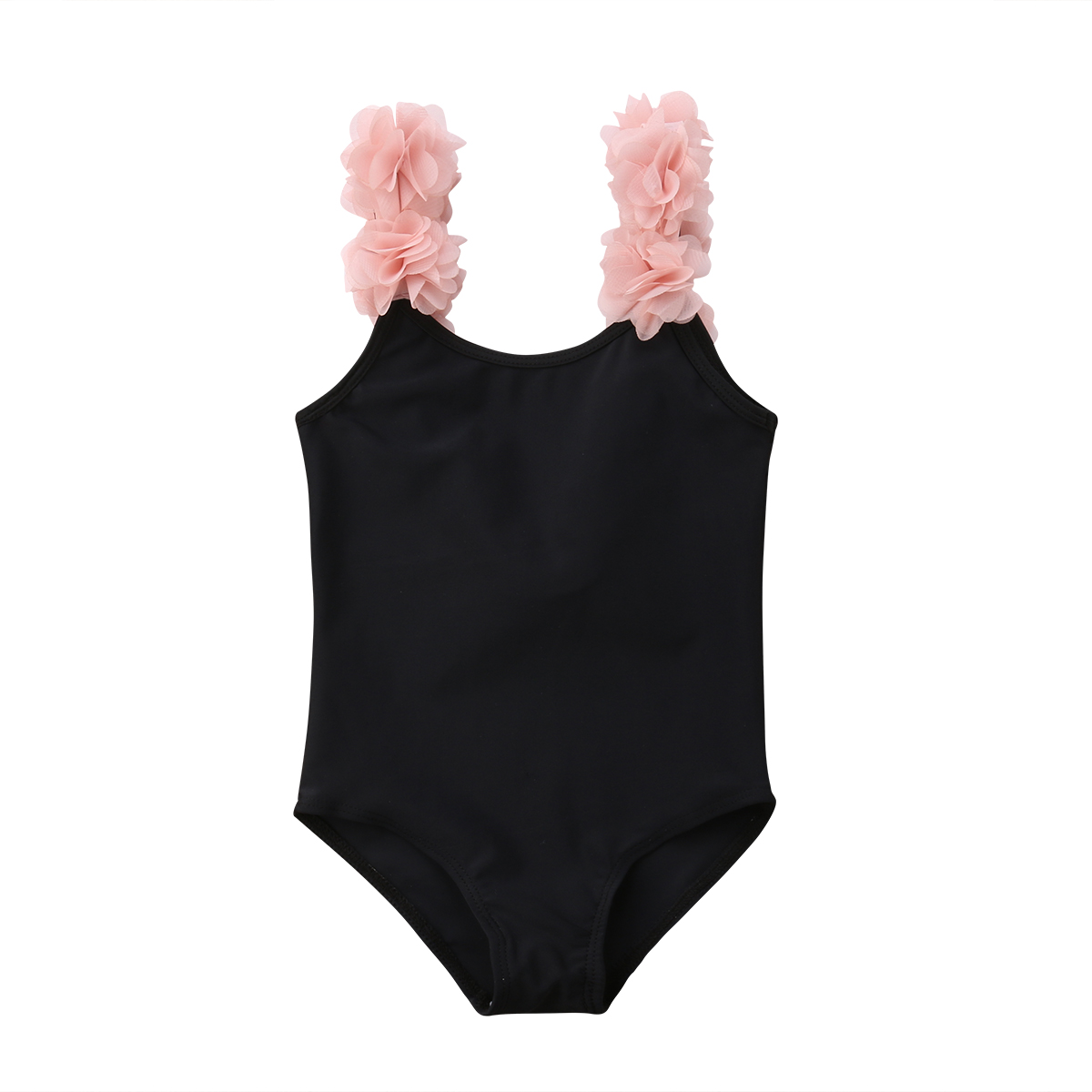 Børn baby piger blomst rygløst badetøj bikini tankini badedragt badedragt børnetøj 2-7y: Sort / 7t