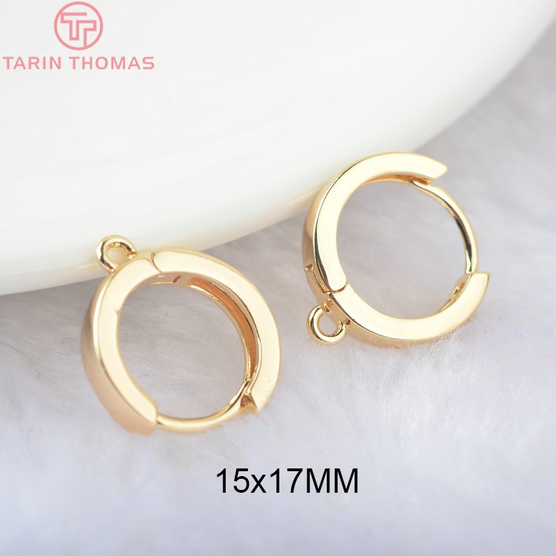 (2352)6 piezas 17x15MM 24K Color dorado, pendientes redondos de latón, pendientes de aro, Clip de , accesorios para hacer joyas DIY: 2352-15x17MM Gold