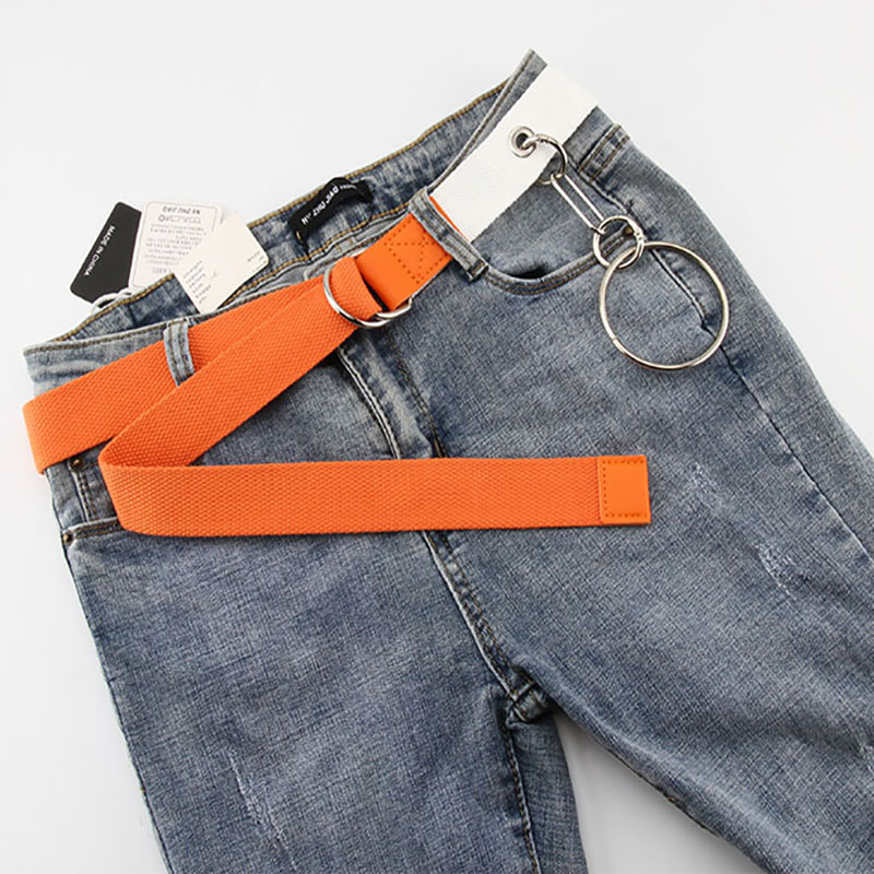 Mænds bælter kvinder lærred afslappet punk lang cirkel dekoration damer rem jeans bukser sort d spænde kvindelig harajuku linning