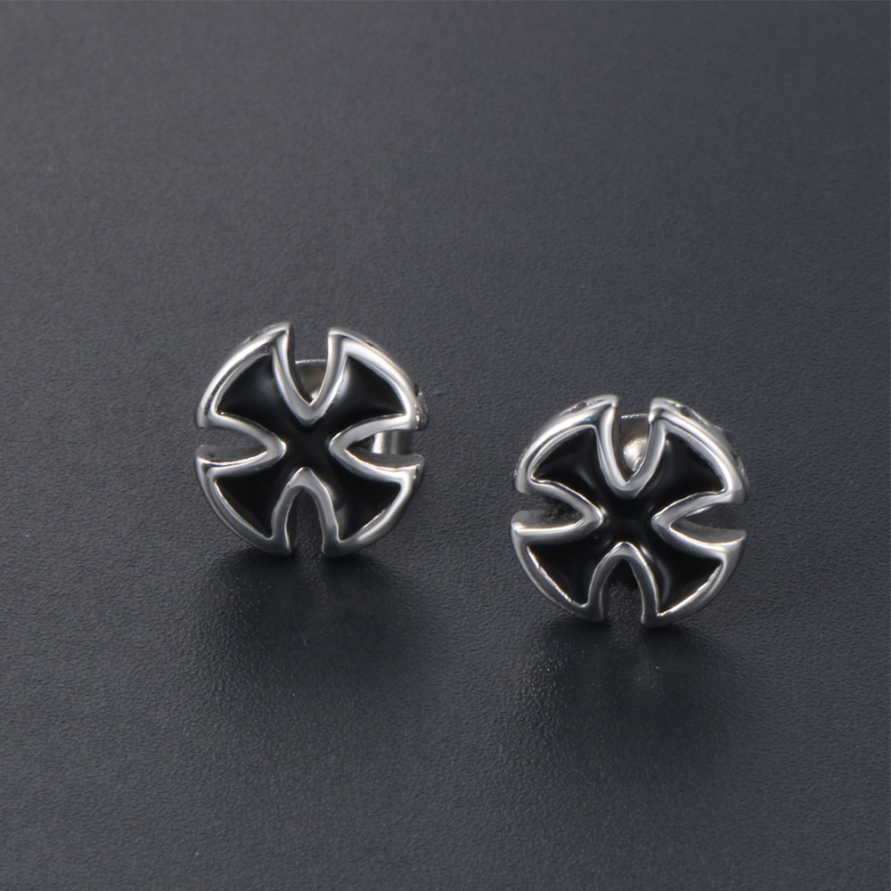 JHSL Men Black Cross Stud Earrings for Male Stainless Steel High Polishing Good Unique Jewelry