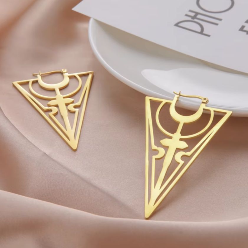 LIKGREAT-pendientes de aro negros geométricos triangulares góticos para mujer, aretes colgantes de Luna de acero inoxidable, amuleto Wicca, de joyería