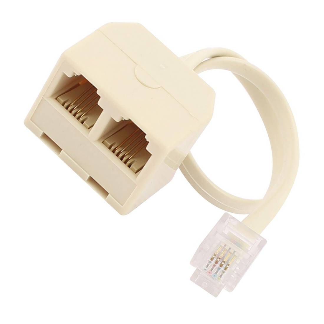 RJ11 6P4C 2 Way Outlet Telephone Jack Line Splitter Adapter Beige