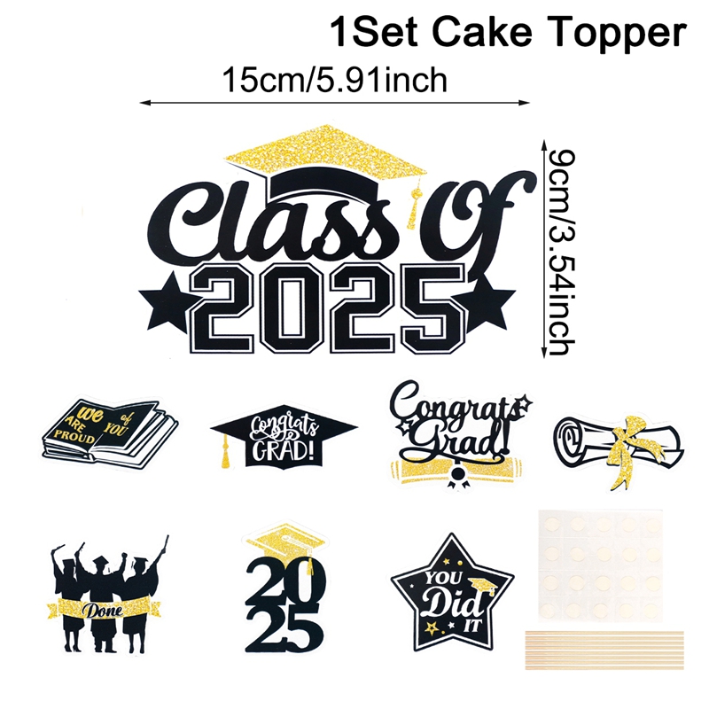 Gorra de soltero, adornos de papel para tarta de graduación, clase de felicitación de 2025, decoración de tarta de cumpleaños para graduación, recuerdo de varios estilos: Color zafiro profundo