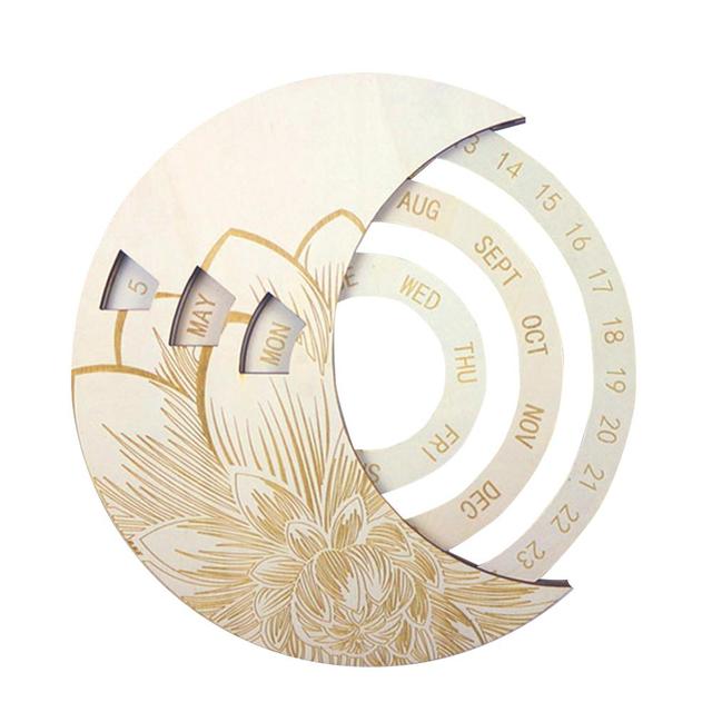 Wooden Round Perpetual Calendar Wooden Wall Calendar Wall Hanging Crafts Decorative Xmas Handicraft Decoration: D