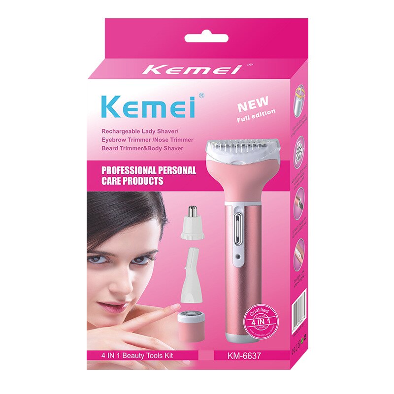 Kemei multifunctionele 4 in- in-1 oplaadbare scheerapparaat voor vrouwen, baard, wenkbrauwen, neustrimmer, elektrisch scheerapparaat, oksel-epilator