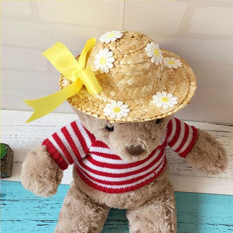 Pet Floral Straw Hats Dog Spring Summer Sunhat Cute Handcrafted Woven Straw Hats Cat Dog Caps Cosplay Custome