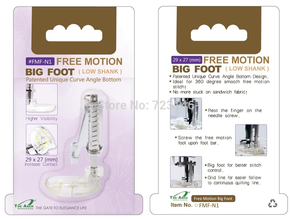 FOOT FOR HOUSEHOLD SEWING MACHINE FREE MOTION BIG FOOT(LOW SHANK) Brother Juki singer pfaff elna berinta elna bernina