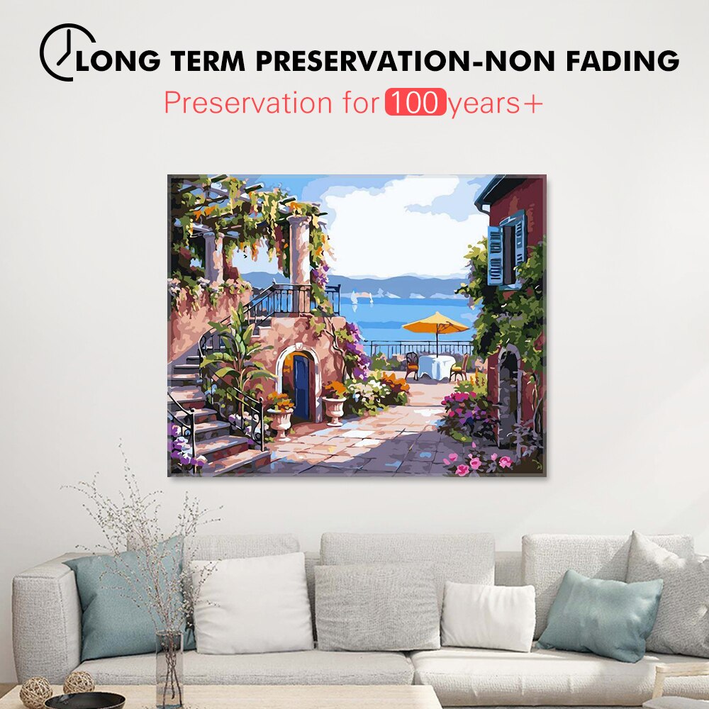 HUACAN Painting By Number Tree Scenery Kits Drawing Canvas HandPainted DIY Picture By Numbers Lake Landscape Home Decor