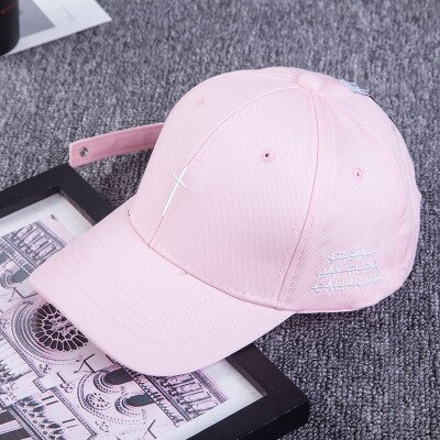 Eenvoudige geborduurde baseballpet met kruis van katoen, snapback, zomerse hiphoppetten voor koppels, buitenzonwering, unisex hoeden: Roze