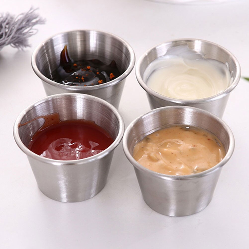 10pcs Stainless Steel Sauce Cups Dip Sauce Cups Seasoning Cups Tomato Sauce Cups For Kitchen Shop Home