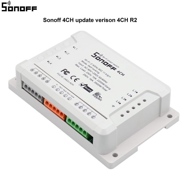 Itead Sonoff 4CH R2 Wifi Schalter 4 Gang 4Way Din-schiene montage auf/off Wifi Drahtlose Fernbedienung Schalter Für Smart Home 10A/2200 Watt
