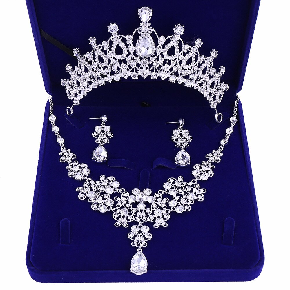 Braut Tiara Krone Drei Sätze von Temperament Weibliche Hochzeit Halskette Ohrringe Schmuck Europäischen Und Amerikanischen Neue Stil