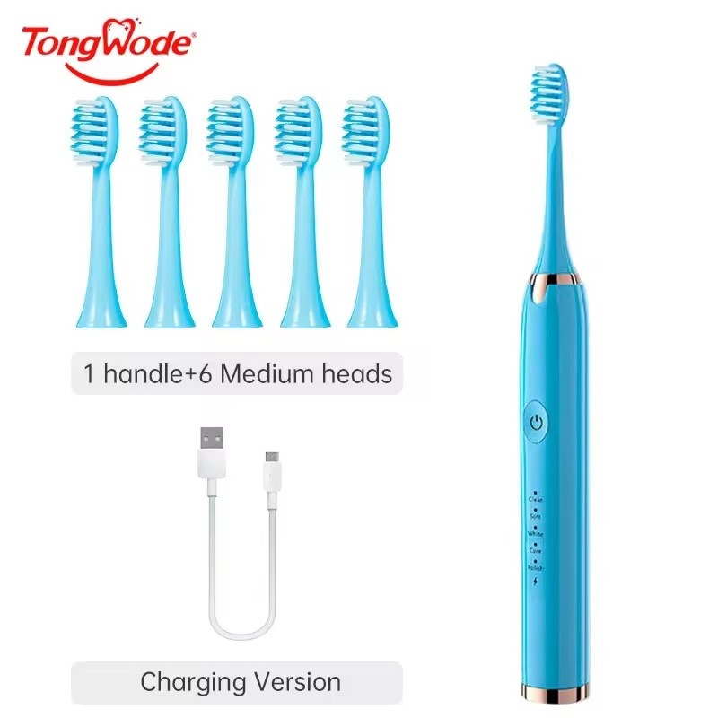 Tongwode-cepillo de dientes eléctrico sónico, recargable por USB, resistente al agua, electrónico, blanqueador ultrasónico, cabezales de repuesto