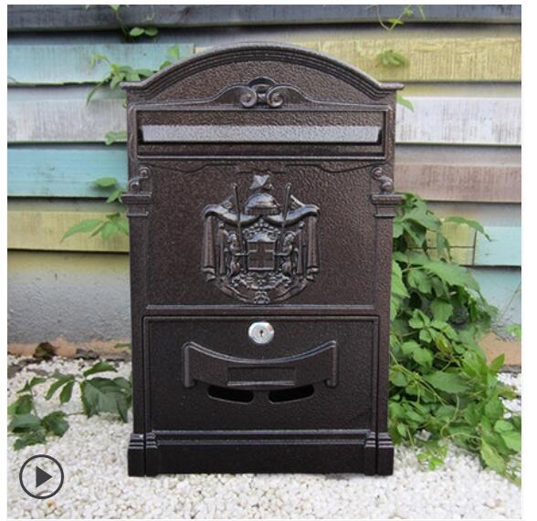 Lockable Secure Mail Letter Post Box Vintage Metal Mail Box Garden Ornament Retro wall-mounted Mailbox CW238: 5