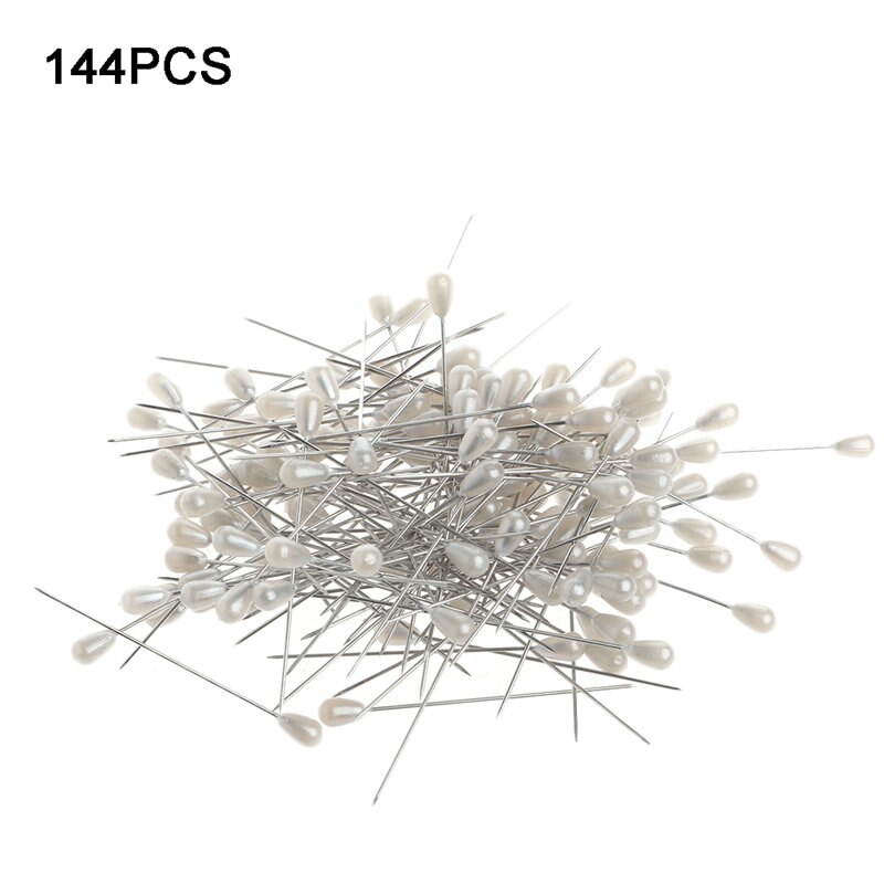 144 stk / sæt ekstra langt perlehoved dressmaking pins bryllup corsage blomsterhandlere sy diy værktøj: Hvid