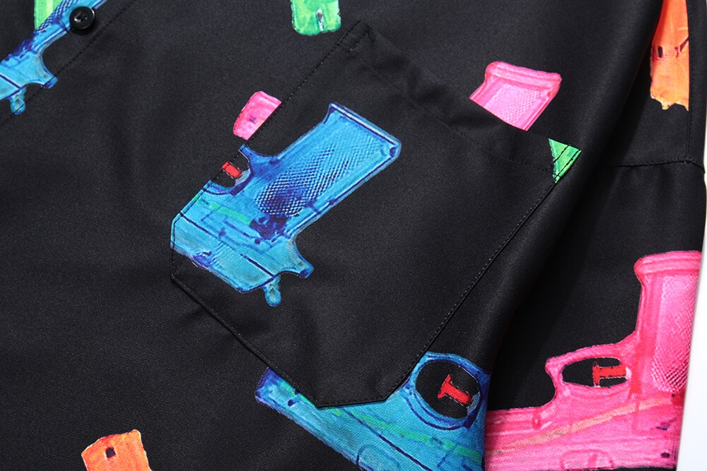 Lindsey asetus vintage leluaseet print pitkähihaiset mekkopaidat harajuku casual napit paita katuvaatteet hip hop miesten topit