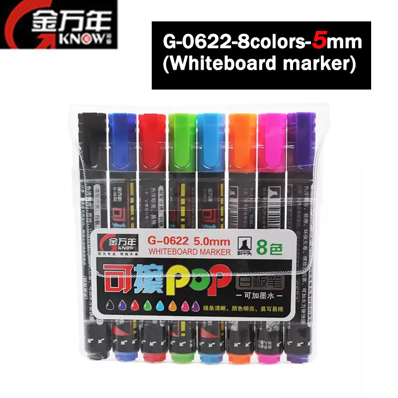 WISSEN Pop Whiteboard Marker/Tinte 8 Farben 5/12mm Wasser-basierend Wiederholt Füllung Löschbaren Stift Werbung/Poster Stift G-0622/0625/0311: G-0622-8Farben