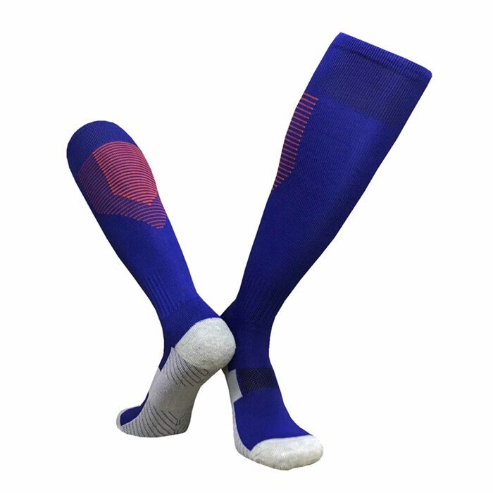 15 kolor dorosłych mężczyzn kobiety piłka nożna skarpety piłkarskie zagęścić ręcznik dno siatkówka Sport Rugby skarpety Over Knee długie pończochy Legging: CTM015 blue red