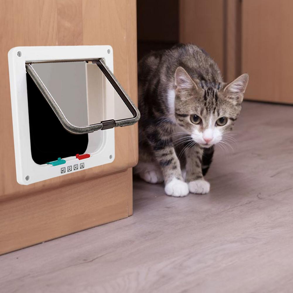 Cat Dog Door Sliding Controllable Lockable Pet Supplies Pet Flap Doors ABS Plastic Pet Gate Door Kit With 4 Way Security Lock