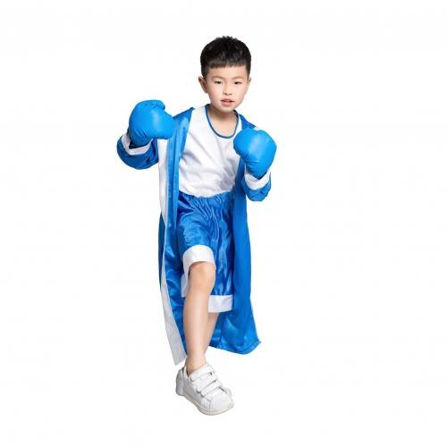 2020 crianças menino vermelho azul boxer traje roupas macacão com manto de boxe robe festa fantasia infantil menino: Dark Blue 120cm