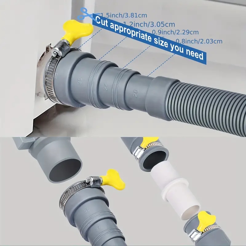 Manguera de drenaje para lavadora, Kits de extensión de manguera de drenaje Flexible para lavavajillas, manguera de descarga de lavadora corrugada de 1,5 metros y 2,5 metros