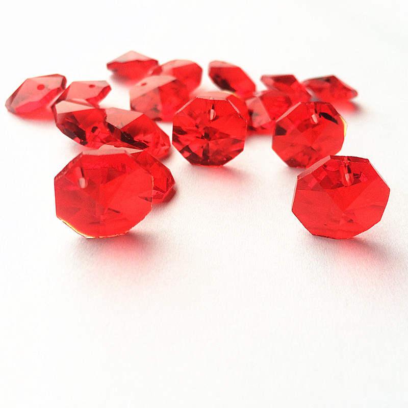 oben 20 stücke Mehrfarbig 14mm Kristall Achteckigen Perlen in Einem See K9 Kristall Kronleuchter Teile Zubehör DIY Hochzeit &Ampere; X-tr: rot